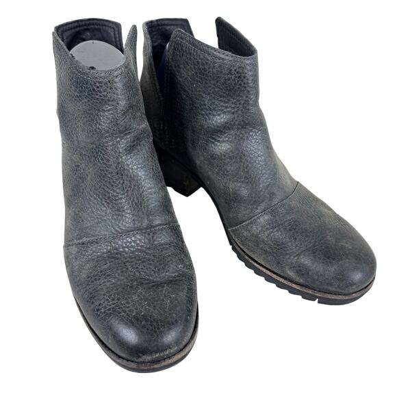 SOREL Cate Cutout Gray Leather Wooden Heel Rubber Soled Pull On Booties Size 8.5 - Picture 1 of 8